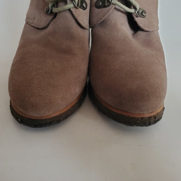 Steve Madden Tanngoo Suede Wedge Booties 7 Chestnut Brown Lace Up Ankle Boots - Picture 4 of 13